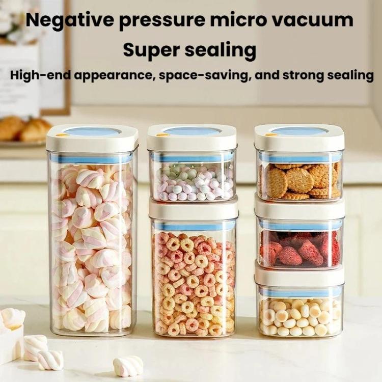 Press Vacuum Food Storage Jar Kitchen Canister For Coffee Beans & Grains, 380ml White Yellow, 1100ml White Yellow, 1800ml White Yellow, 380ml White Blue, 1100ml White Blue, 1800ml White Blue