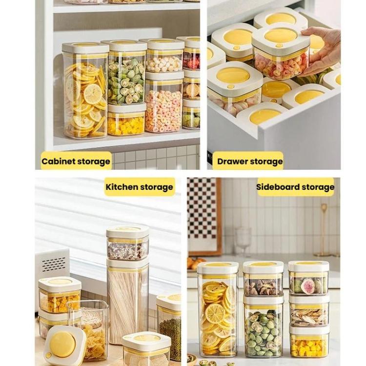 Press Vacuum Food Storage Jar Kitchen Canister For Coffee Beans & Grains, 380ml White Yellow, 1100ml White Yellow, 1800ml White Yellow, 380ml White Blue, 1100ml White Blue, 1800ml White Blue