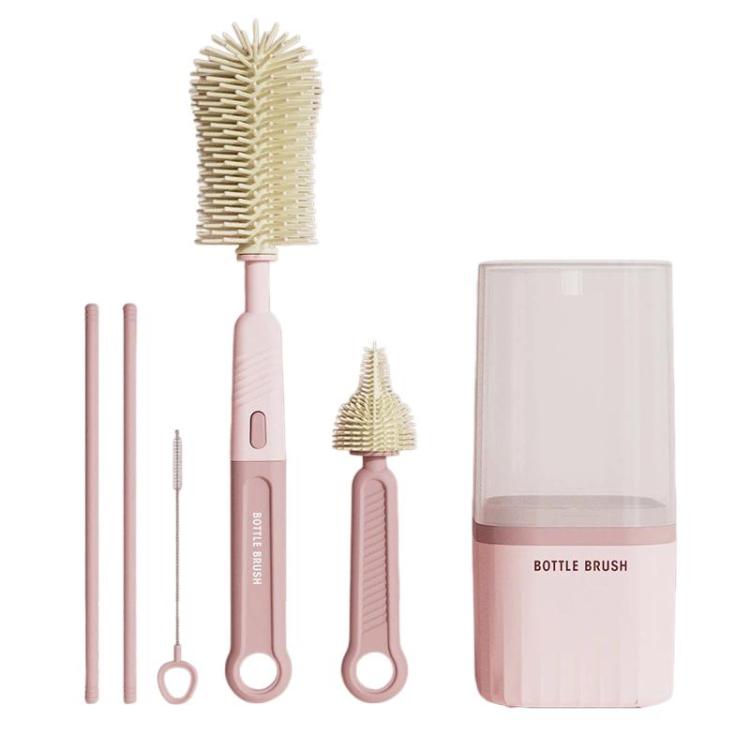 Multifunctional Straight Handle Silicone Bottle Brush Portable Water Cup Cleaning Brush Set