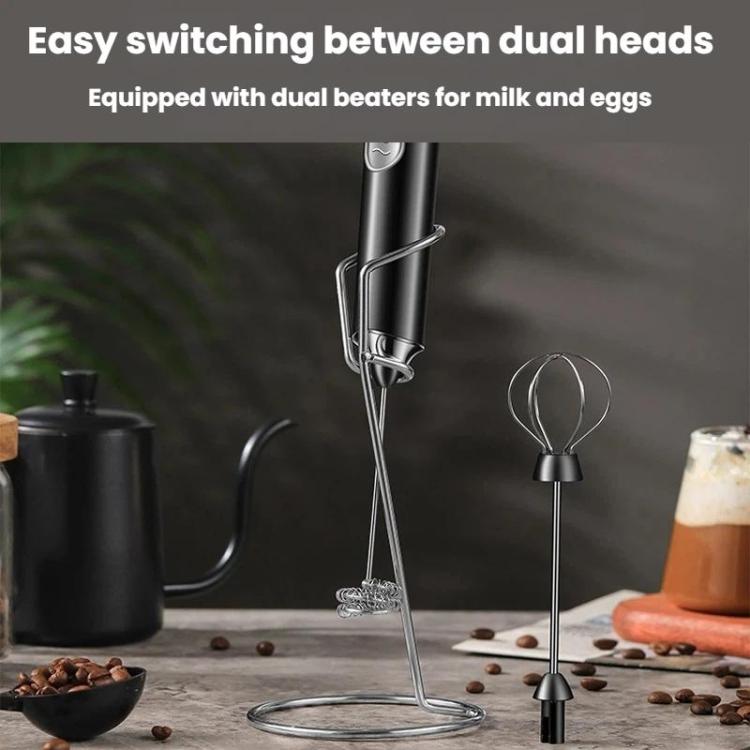 Wireless Handheld Electric Egg Whisk Milk & Coffee Frother, Dual-Head White, Dual-Head Black, Dual-Head With Bracket White, Dual-Head With Bracket Black