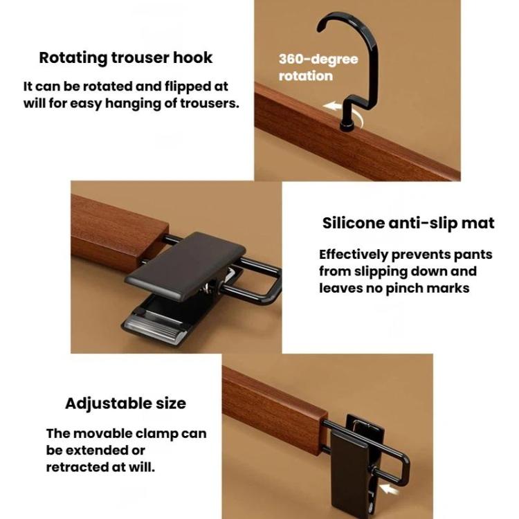 3pcs Household Non-Marking Wooden Pants Hanger Non-Slip Adjustable Hanger For Skirts, Pants, Scarves