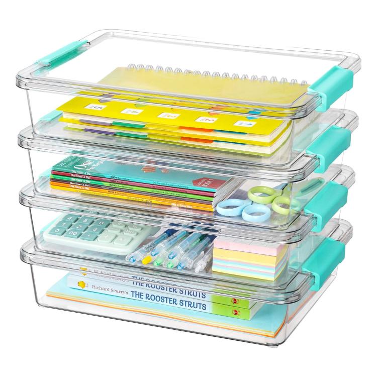 Transparent Stackable Storage Boxes With Lids Dustproof Plastic Toy Sorting Organizers, Single, 4pcs