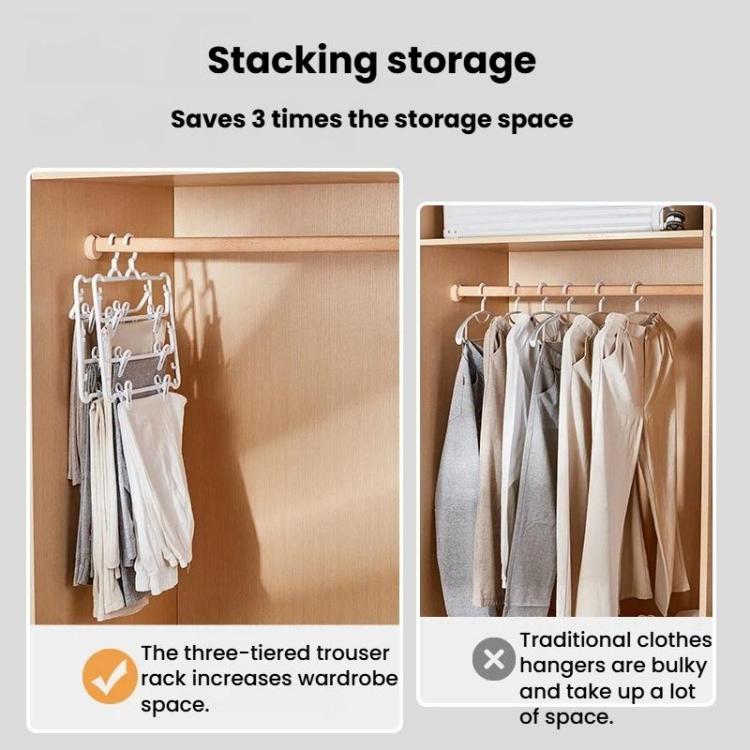 Plastic Anti-Slip 3-Layer Pants Hanger With Clips Non-Mark Hanger For Skirts, Pants, Towels & Socks