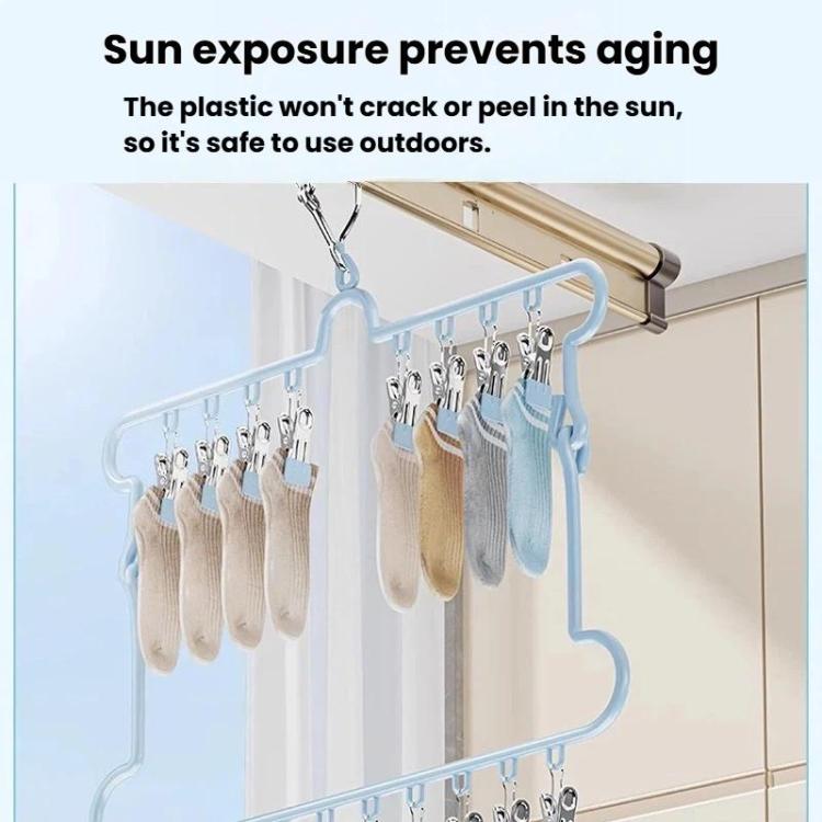 Foldable Socks Drying Hanger For Balcony Multi-Clip Stainless Steel Underwear Rack