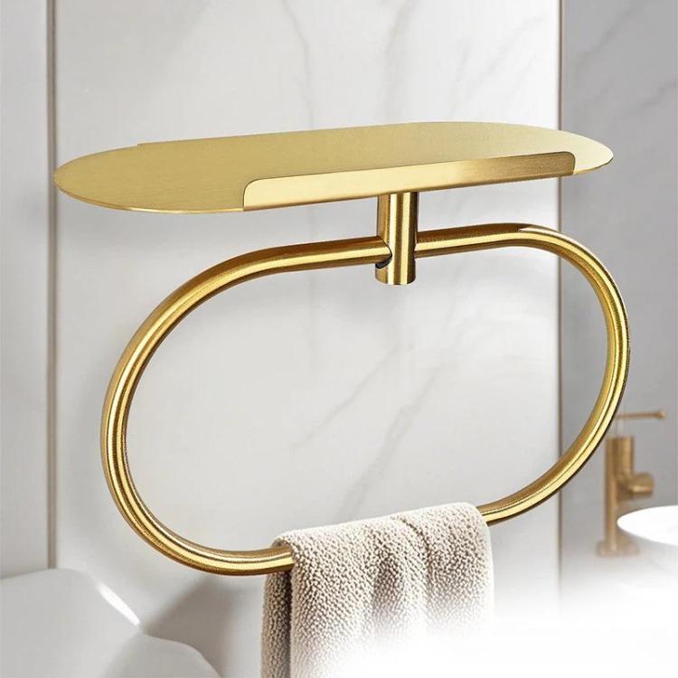 Stainless Steel Towel Ring With Shelf No Drill Wall-Mounted Storage Organizer For Bathroom And Kitchen, Z-1 Silver, Z-1  Black, Z-1 Gold, Z Silver, Z Black, Z Gold