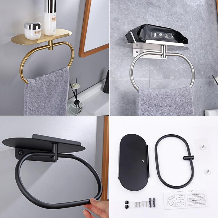 Stainless Steel Towel Ring With Shelf No Drill Wall-Mounted Storage Organizer For Bathroom And Kitchen, Z-1 Silver, Z-1  Black, Z-1 Gold, Z Silver, Z Black, Z Gold
