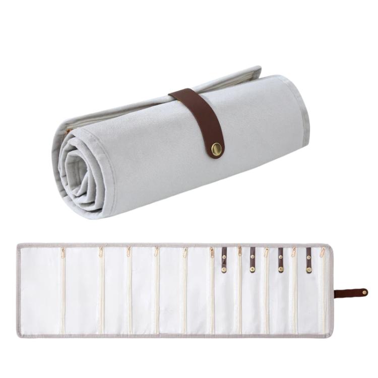 Roll-Up Velvet Jewelry Organizer Bag, Multi-Compartment Storage for Gold Necklaces, Bracelets & Accessories