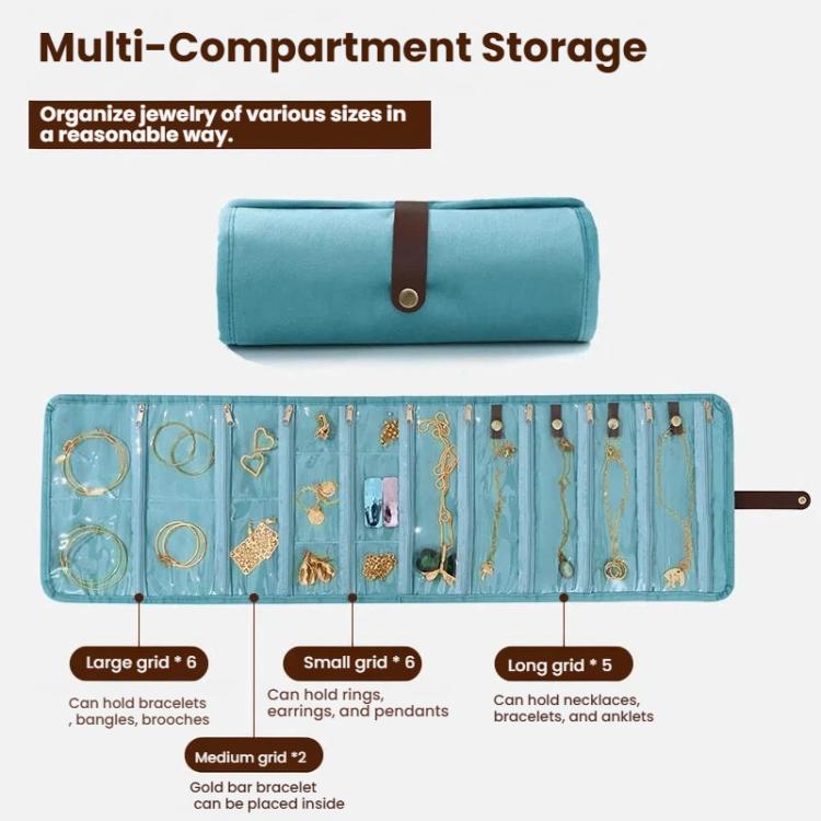 Roll-Up Velvet Jewelry Organizer Bag, Multi-Compartment Storage for Gold Necklaces, Bracelets & Accessories