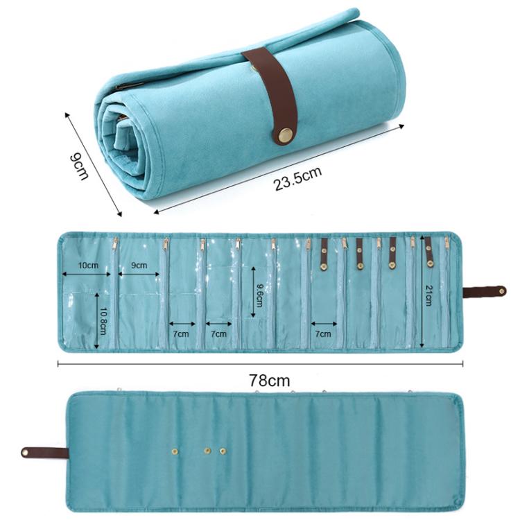 Roll-Up Velvet Jewelry Organizer Bag, Multi-Compartment Storage for Gold Necklaces, Bracelets & Accessories