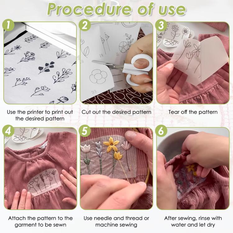 Odorless A4 Water-Soluble Adhesive Non-Woven Fabric Self-Adhesive DIY Embroidery Paper, 10pcs 21 x 30cm