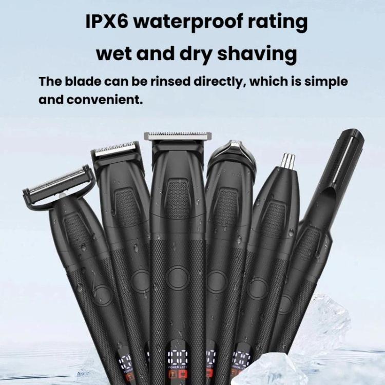 YJ-101 6 In 1 Multifunctional Digital Display Electric Hair Clipper IPX6 Waterproof Nose & Armpit Hair Trimmer