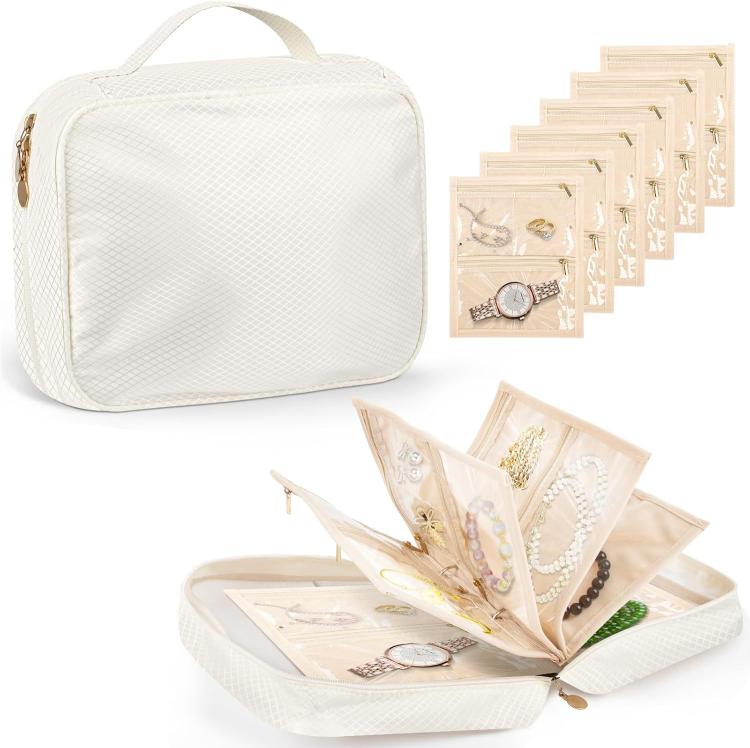 Jewelry Carry Case with 5 Clear Zipper Pages Ring Earring Necklace Organizer