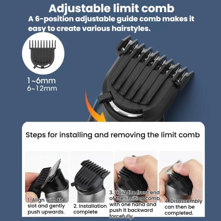YJ-102 5 In 1 Multifunctional Men Hair Trimmer With Light IPX6 Waterproof For Hair & Nose Trimming, YJ-102