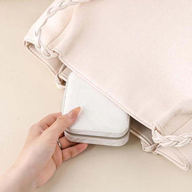 Portable Travel Jewelry Organizer Pouch with Water Ripple Velvet Leather Texture for Earrings, Necklaces, Rings and Accessories