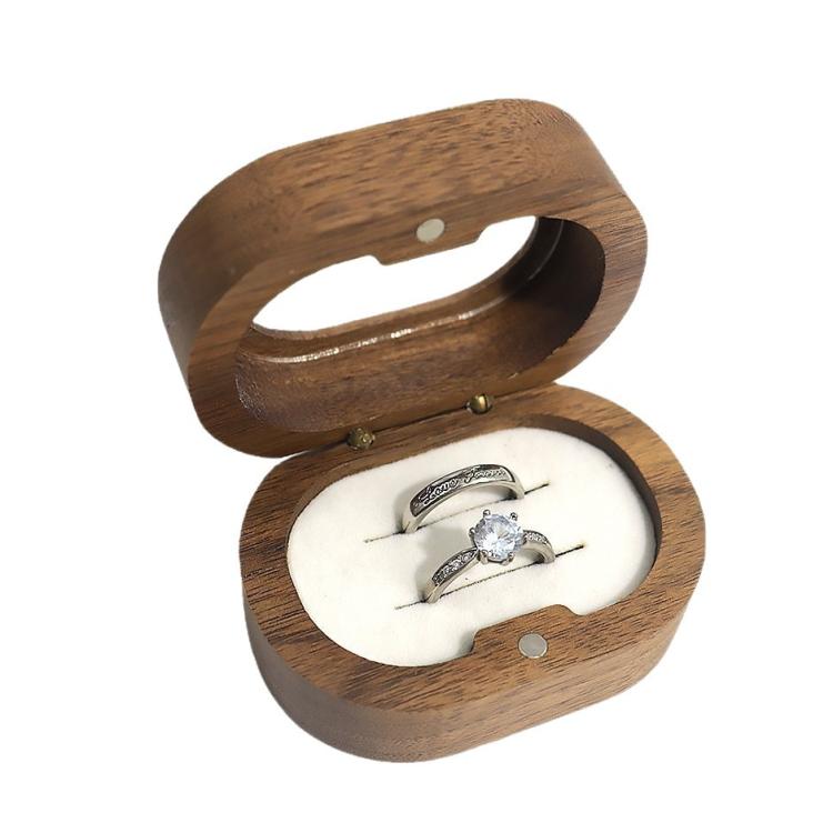 Solid Walnut Wood Jewelry Storage Box With Oval Acrylic Window For Engagement Rings, Earrings, And Accessories, Single-Slot Beige, Single-Slot Black, Single-Slot Brown, Single-Slot Coffee, Double-Slot Beige, Double-Slot Black, Double-Slot Brown        ...