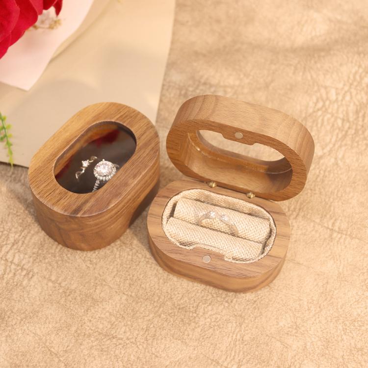Solid Walnut Wood Jewelry Storage Box With Oval Acrylic Window For Engagement Rings, Earrings, And Accessories, Single-Slot Beige, Single-Slot Black, Single-Slot Brown, Single-Slot Coffee, Double-Slot Beige, Double-Slot Black, Double-Slot Brown        ...