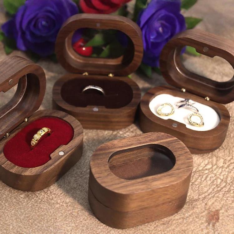 Solid Walnut Wood Jewelry Storage Box With Oval Acrylic Window For Engagement Rings, Earrings, And Accessories, Single-Slot Beige, Single-Slot Black, Single-Slot Brown, Single-Slot Coffee, Double-Slot Beige, Double-Slot Black, Double-Slot Brown        ...