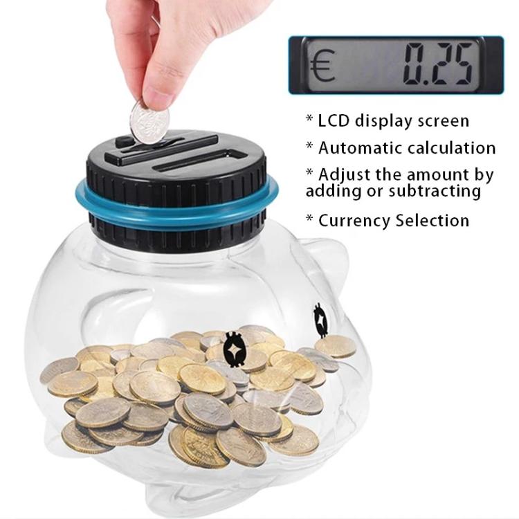 1.6L Piggy Bank Electronic Counting Coin Bank, US Dollar, Euro, British Pound, Taiwan Dollar, Japanese Yen, Mexican Peso, Canadian Dollar, Swiss Franc, Polish Z?oty, Russian Ruble