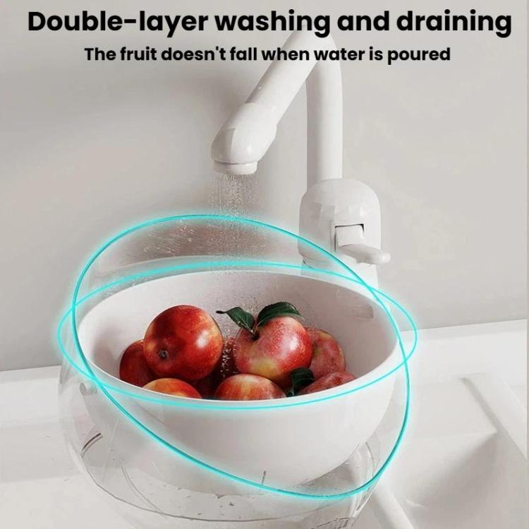 Double-Layer Fruit Vegetable Washing & Draining Basket Household Kitchen Rice Draining Basin, Transparent White