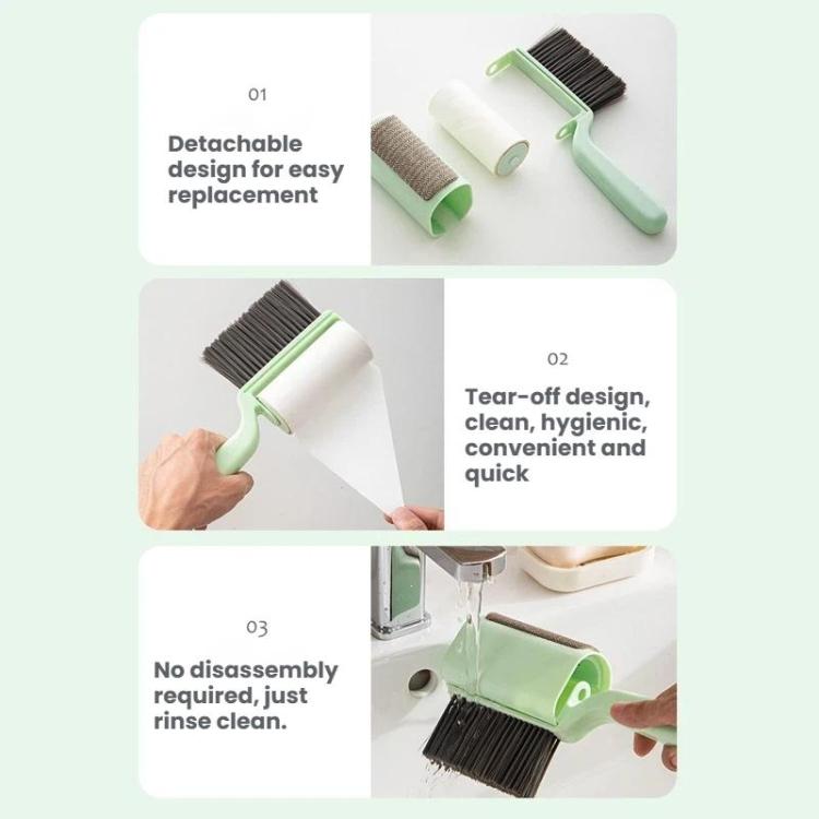3 In 1 Household Soft-Bristle Brush Dust Remover Lin Roller, White, Pink, Blue, Green