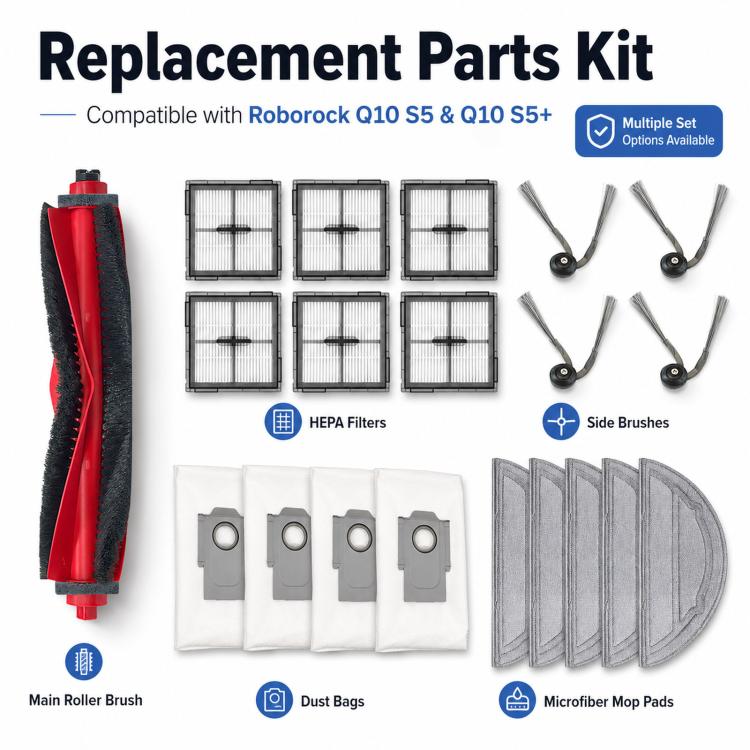 For Roborock Q10 S5 & Q10 S5+ Robot Vacuum Replacement Parts Kit Accessory Bundle, 9 In 1 Set, 18 In 1 Set, 15 In 1 Set, 21 In 1 Set