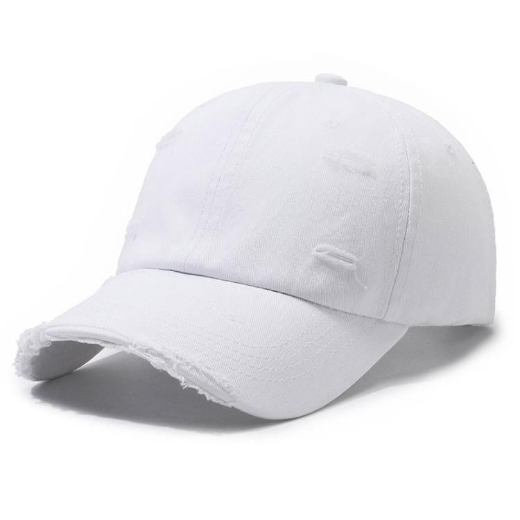 Ripped Baseball Cap Solid Color Distressed Casual Sun Hat, White, Black, Red, Royal Blue, Navy Blue, Coffee Brown, Light Beige, Gray