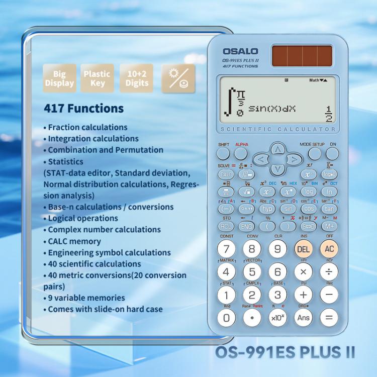 OSALO OS-991ES PLUS II Scientific Calculator With 417 Functions Solar Powered Large Display Desktop Calculator