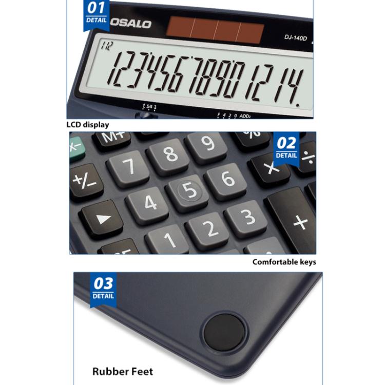 OSALO DJ-140D  Check & Correction Calculator 14 Digits with 112-Step Review Solar Power for Office Accounting and Finance, DJ-140D