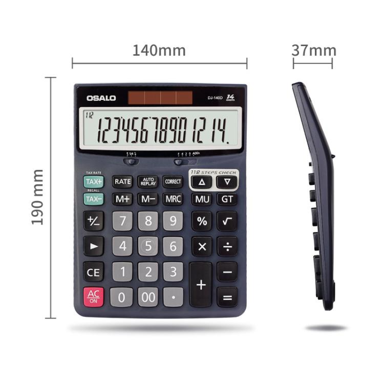 OSALO DJ-140D  Check & Correction Calculator 14 Digits with 112-Step Review Solar Power for Office Accounting and Finance, DJ-140D