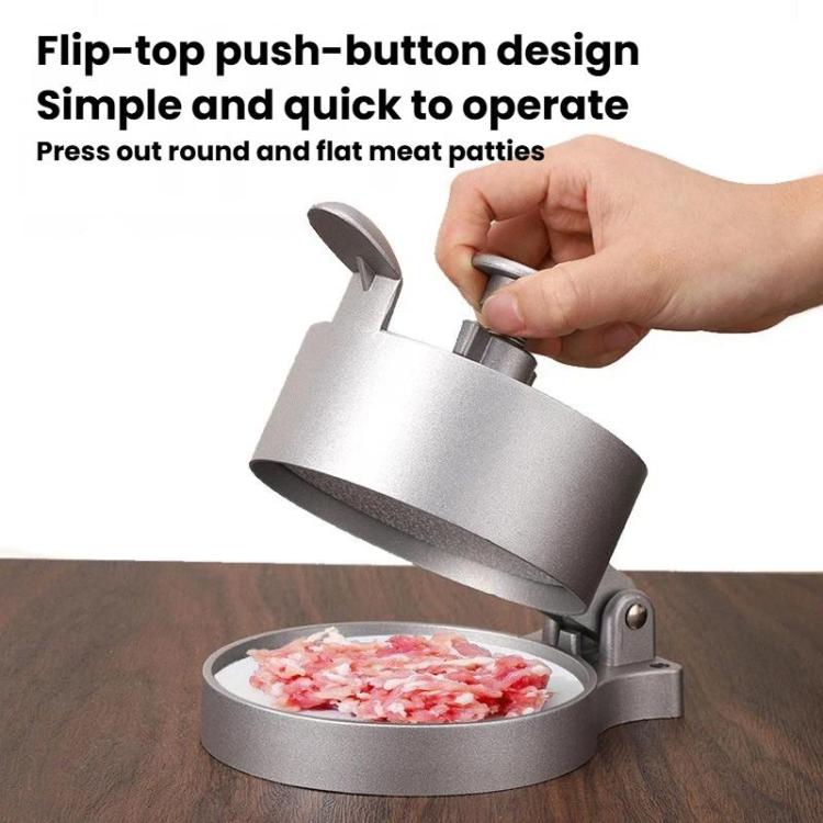 Portable Household Manual Round Meat Press Kitchen Hamburger Patty Mold, Flip Cover, Spring