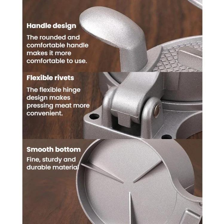 Portable Household Manual Round Meat Press Kitchen Hamburger Patty Mold, Flip Cover, Spring