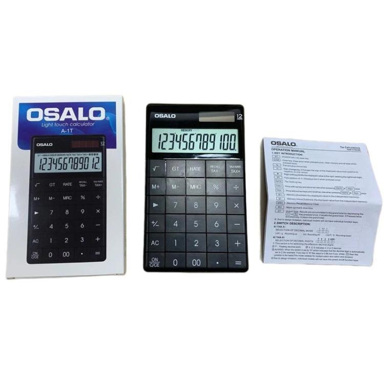 OSALO  A-1T  Tax Calculator with 12-Digit Display, Flip-Up Stand & Solar/ Button Battery Dual Power, A-1T