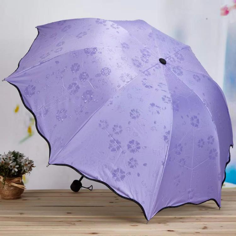 Three-fold Thickened Black Vinyl Sunshade Umbrella Blooms When Wet For Both Sunny and Rainy Days