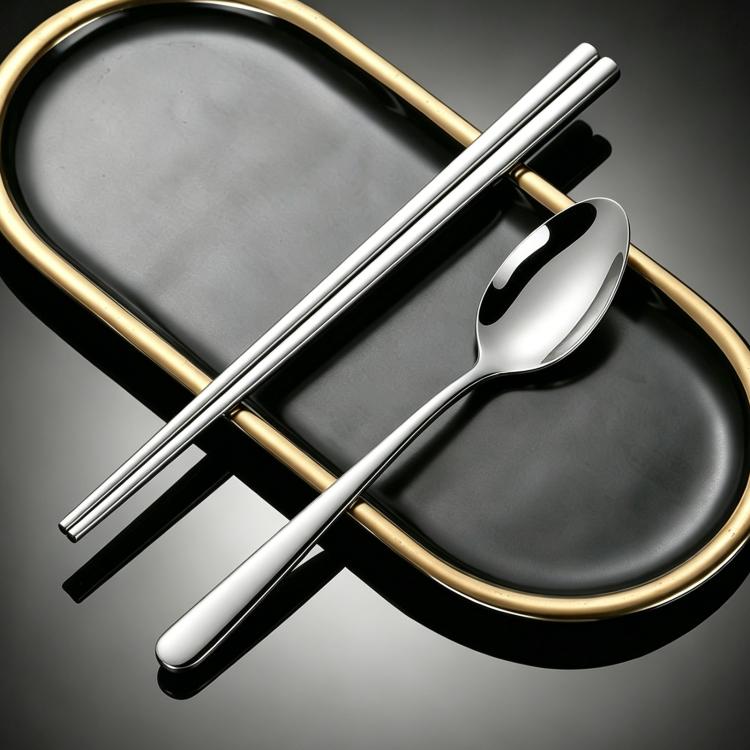 304 Stainless Steel Food-Grade Tableware, LsCook 24cm Square Chopsticks, LsCook 24cm Square Chopsticks+No. 1 Pointed Spoon