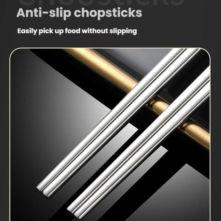 304 Stainless Steel Food-Grade Tableware, LsCook 24cm Square Chopsticks, LsCook 24cm Square Chopsticks+No. 1 Pointed Spoon