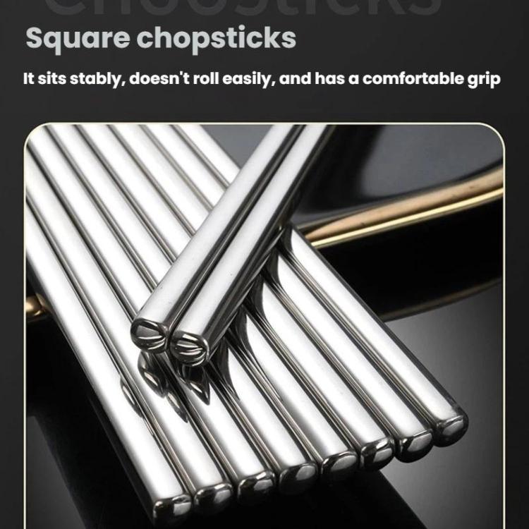 304 Stainless Steel Food-Grade Tableware, LsCook 24cm Square Chopsticks, LsCook 24cm Square Chopsticks+No. 1 Pointed Spoon