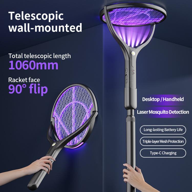 Retractable & Rotatable Electric Mosquito Racket Household Mosquito Zapper With Light & Auto Lure Function, XH-57