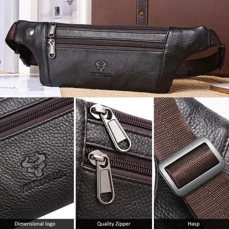 HUMERPAUL MH483 Men Leather Waist Bag Multifunctional Casual Crossbody Bag