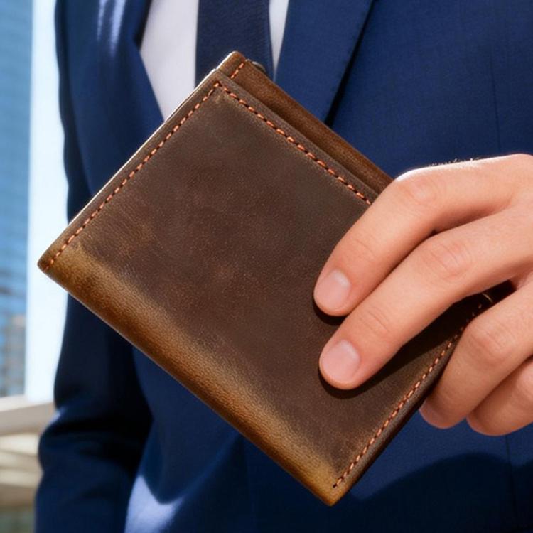 HUMERPAUL BP666 Men Leather Anti-Skimming Wallet Vintage Coin Purse Tri-fold Casual Card Holder