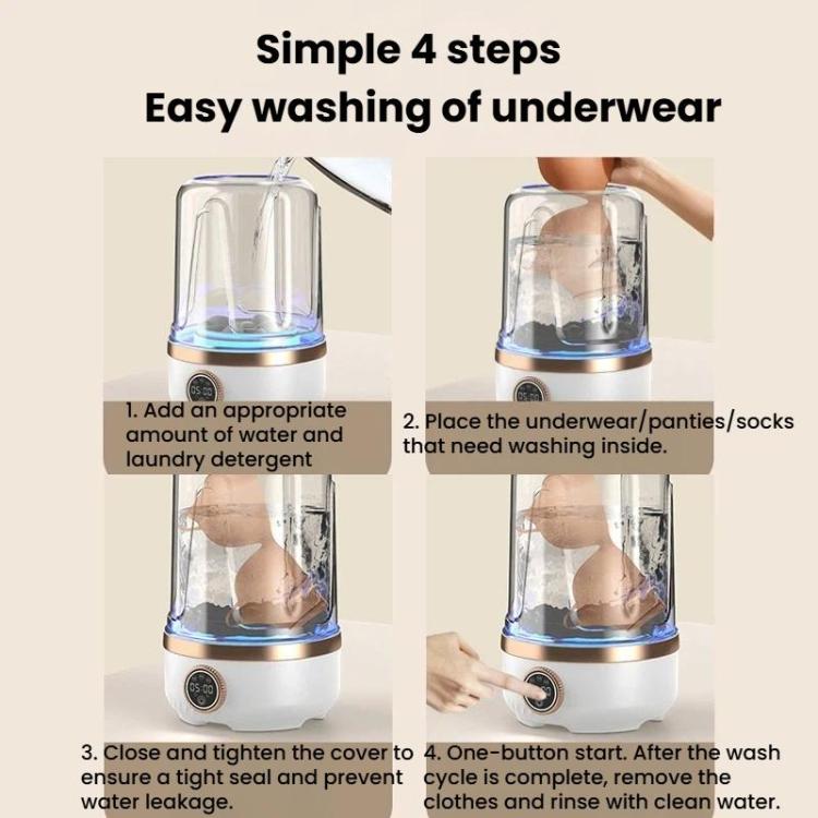 A07 2L Portable Washing Machine With 3 Modes Waterproof & Quiet Underwear Washing Cup, Plug-in White, Rechargeable White, Plug-in Khaki, Rechargeable Khaki