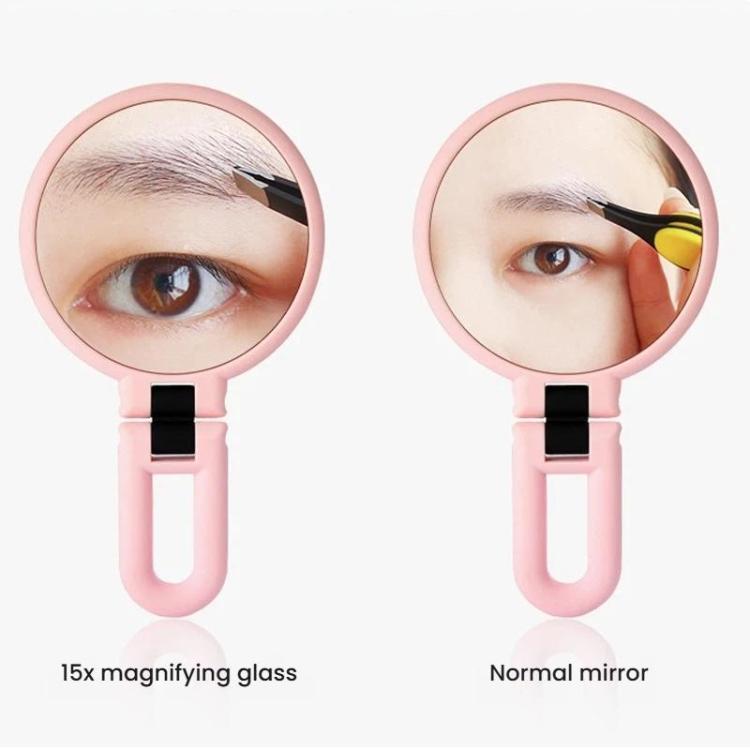 12cm Double Sided Magnifying Makeup Mirror with Handle Folding Pedestal Mirror Portable Travel Vanity Mirror, 2X, 5X, 10X, 15X