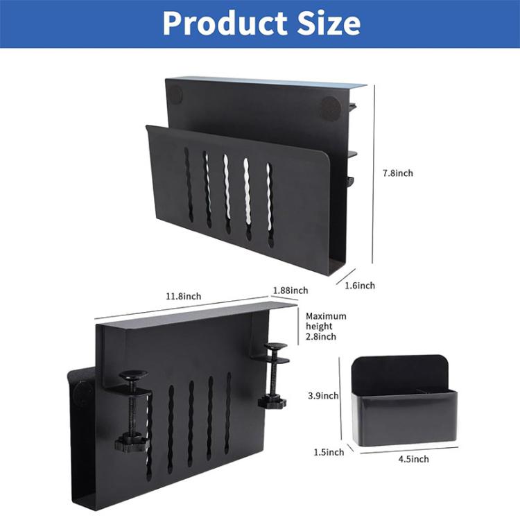 FS-2619 Clip-On Desk Side Storage Rack No-Drill Computer Stand With Pen Holder