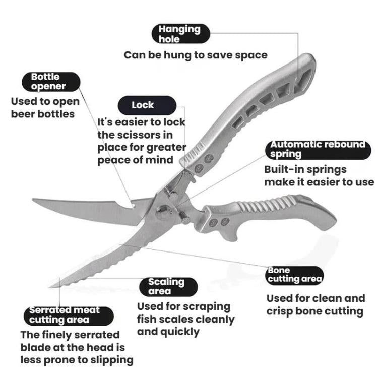 LsCook High Hardness Stainless Steel Heavy-Duty Chicken Bone Scissors Multi-Functional Kitchen Shears for Home Use