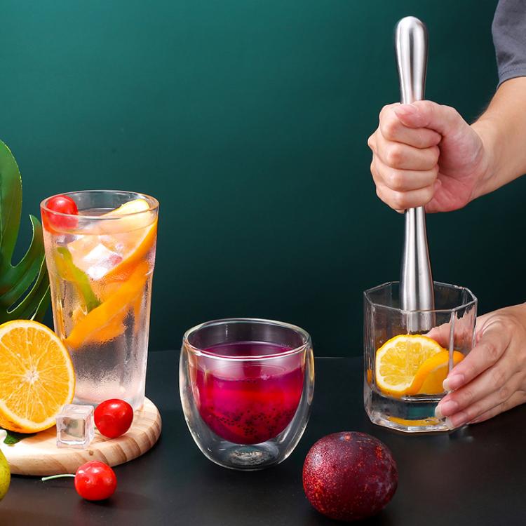 304 Stainless Steel All-Metal Ice Crushing Cocktail Stirring Stick Fruit Lemon Muddler, LsCook 30cm Slim Waist Satin Finish