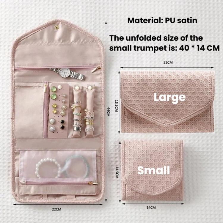 Foldable Portable Travel & Home Jewelry Storage Bag Leather Storage Pouch For Necklaces & Earrings, Large Black, Small Black, Large Pink, Small Pink, Large Green, Small Green, Large Purple, Small Purple