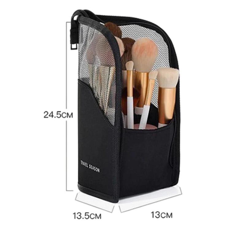 Large Capacity Mesh Portable Cosmetic Bag For Eyebrow Pencils, Lipsticks & Makeup Brushes
