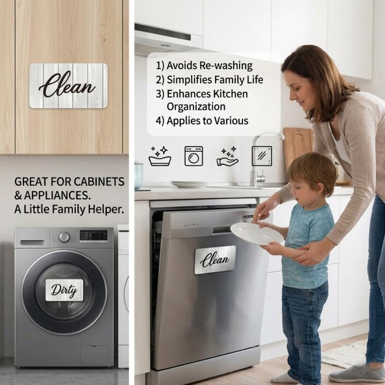 Square Dishwasher Magnet Clean Dirty Sign Double-Sided Refrigerator Magnet