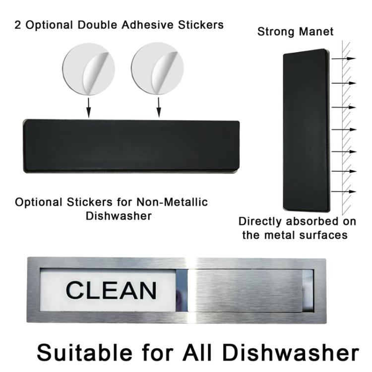 Dishwasher Magnet Clean Dirty Sign 304 Grade Stainless Steel Brushed Finish, Slide to Change