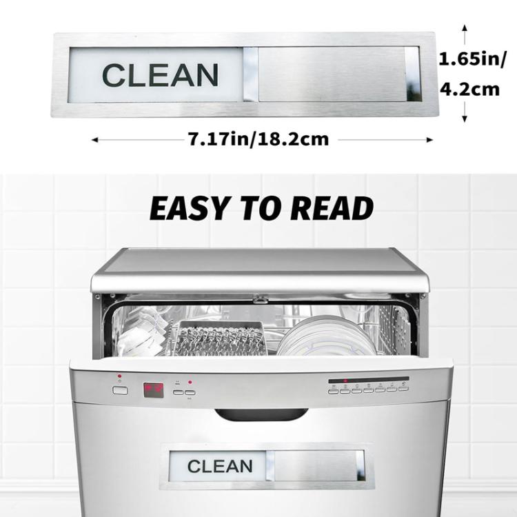 Dishwasher Magnet Clean Dirty Sign 304 Grade Stainless Steel Brushed Finish, Slide to Change