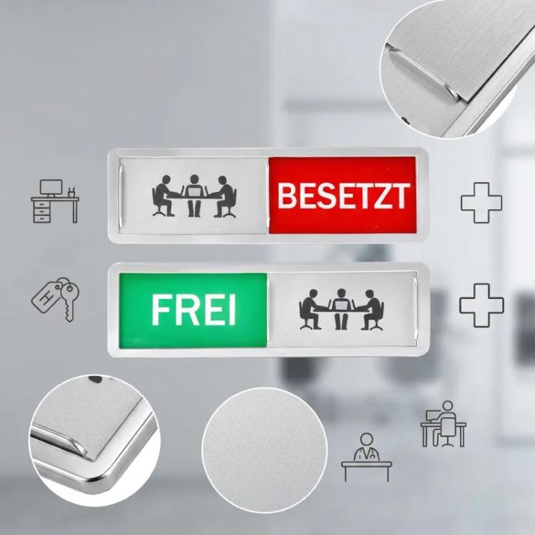 Magnet Privacy Sign for Office Door Sliding Indicator for Conference Room & Restroom, Vacant Occupied Sign, Frei/Besetzt, WC Frei/Besetzt